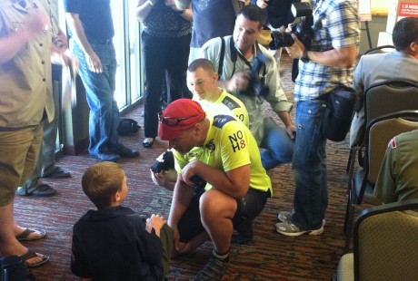 Dave McGrath mets Jen Tyrrell's son Cruz.